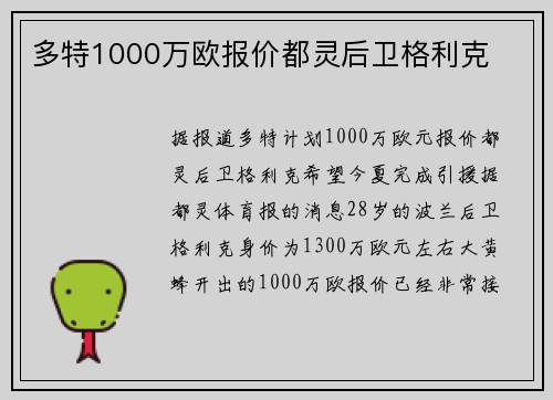 多特1000万欧报价都灵后卫格利克